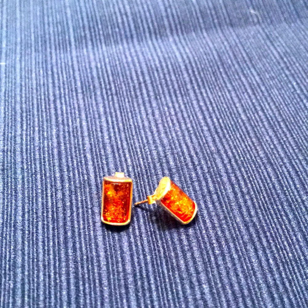 Nwot Amber Rectangular, Cylindrical Stud Earrrings - image 1